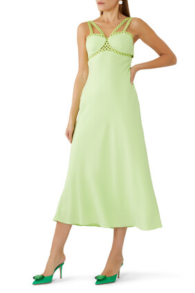 فستان سيفيلا متوسط اللطول بحلقات كروشيه وحمالة حول الرقبة